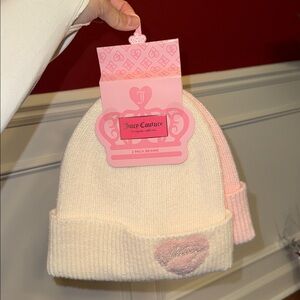 Juicy Couture Ivory Beanie with Pink Heart Accent